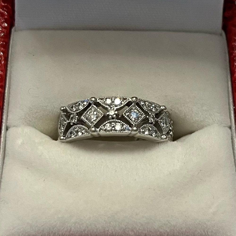 White Gold 14K Fashion Ring with .36 tw Round Diamonds-